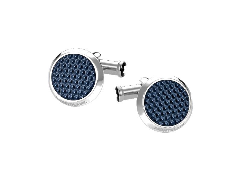 CUFFLINKS, ROUND IN STAINLESS STEEL WITH A BLUE LACQUER INLAY MEISTERSTUCK MONTBLANC 112904